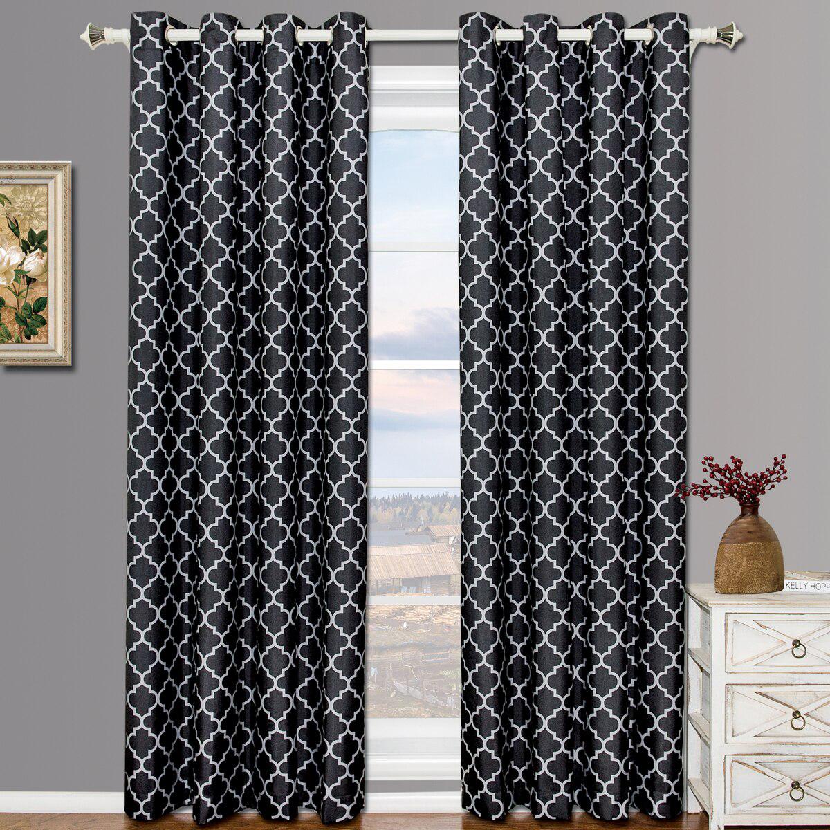 Thermal Insulated Curtains Meridian Black & Gray (Set of 2 Panels)