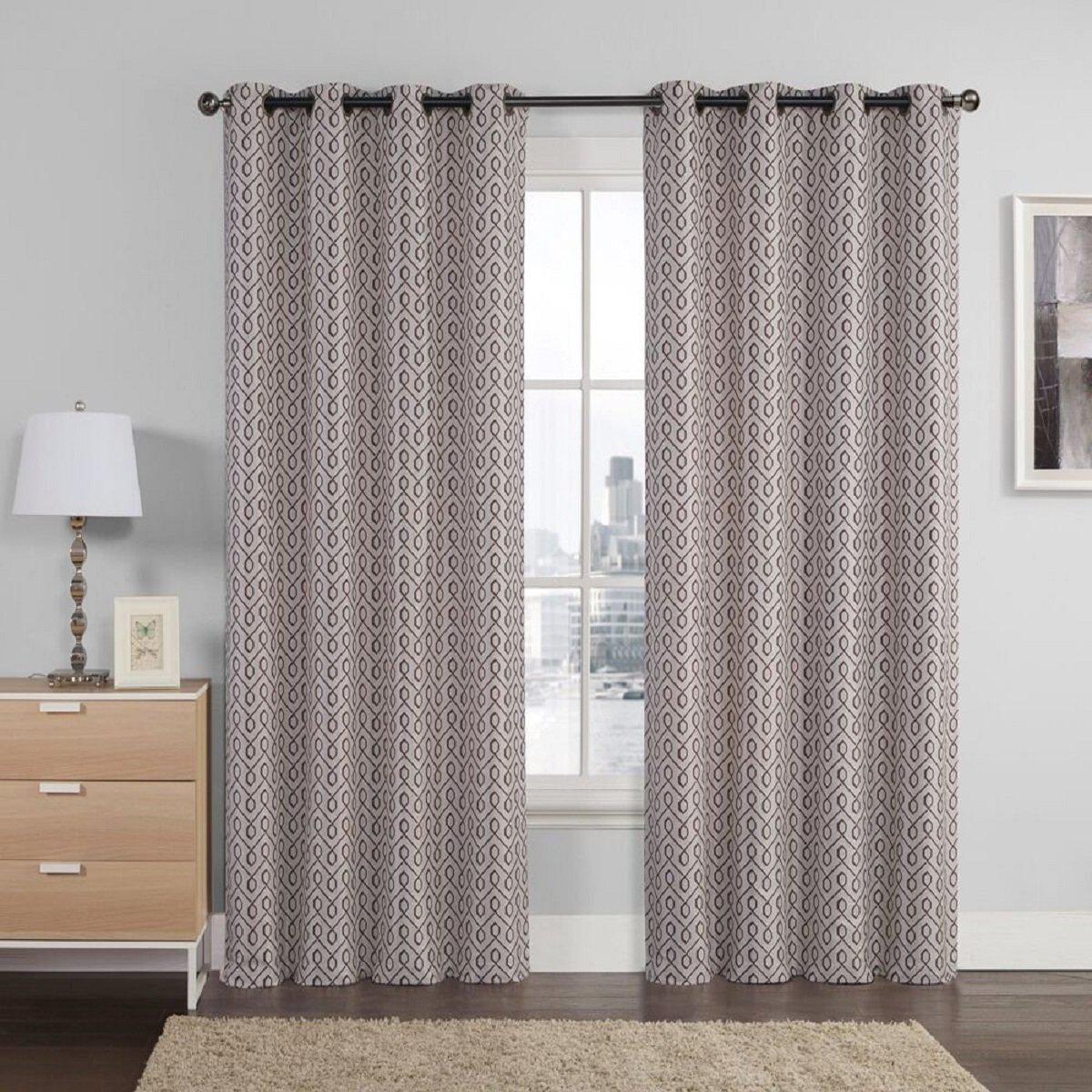 Empress Embroidered 110Wx90L Curtains With Grommet Top Jacquard Drapes (Set of 2)