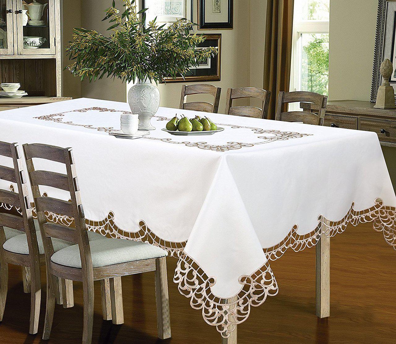Holland Luxury Embroidered and Hand Cutwork Table cloth, Top Dinner Kitchen Table Cover