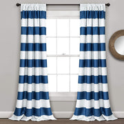 Navy Stripe Room Darkening 52 X 84 Inch Window Curtain ( Set of 2 )